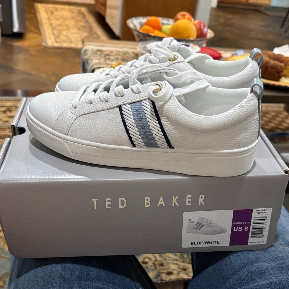 Ted Baker White Sneakers with Navy Accents